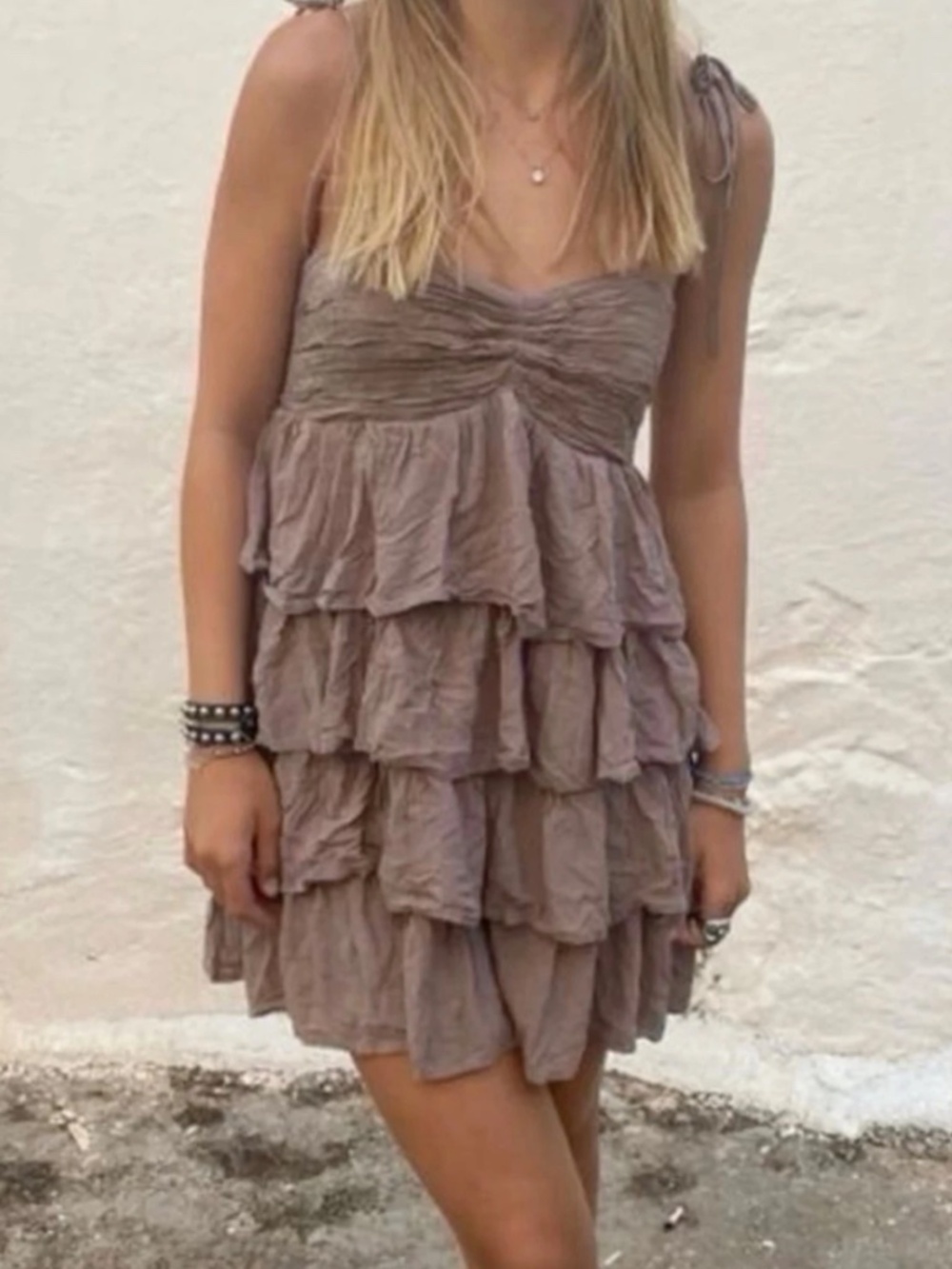 H&M ruffle mini dress / Top. Toupe.  Size 8